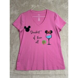Custom Disney Epcot Women's Medium Drunkest Of Them All Pink V-neck T-shirt